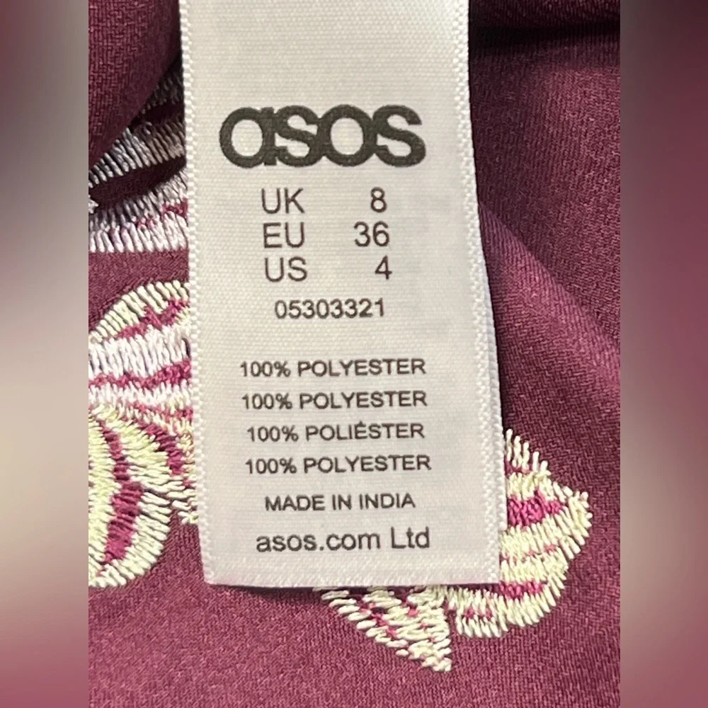 ASOS Maroon Embroidered Back Button Up Top size 4 - Picture 7 of 10
